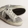 Super-Star Sabot para mujer en plata brillante con estrella de cuero negro Super-Star Sabot para mujer en plata brillante con estrella de cuero negro