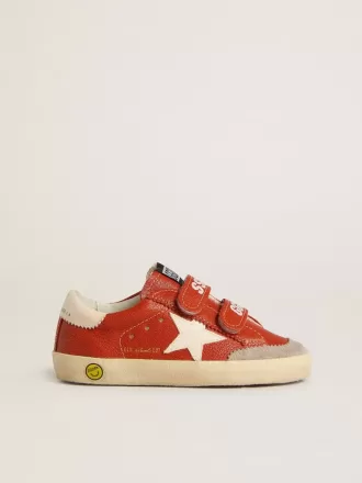 Teen Old School en napa naranja con estrella blanca y lengüeta del talón en piel color crema