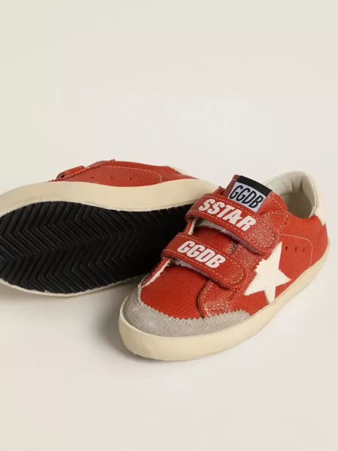Teen Old School en napa naranja con estrella blanca y lengüeta del talón en piel color crema Teen Old School en napa naranja con estrella blanca y lengüeta del talón en piel color crema