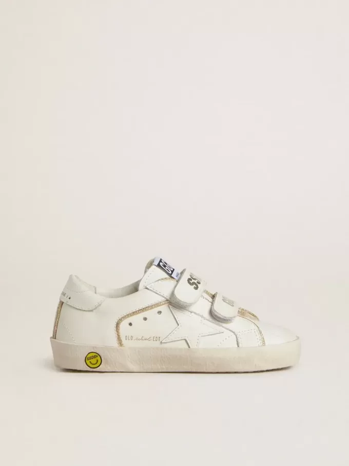 Teen Old School en piel blanca con detalles dorados Teen Old School en piel blanca con detalles dorados
