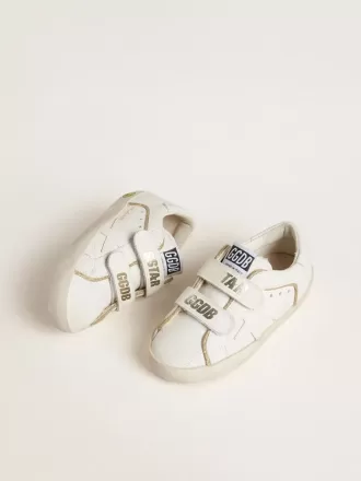 Teen Old School en piel blanca con detalles dorados Teen Old School en piel blanca con detalles dorados