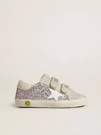 Teen Old School en plata y rosa brillante con estrella de cuero blanco.