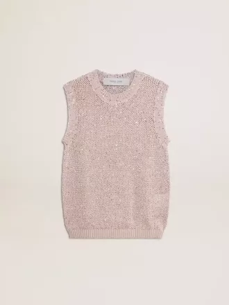 Top de malla con lentejuelas y detalles en contraste