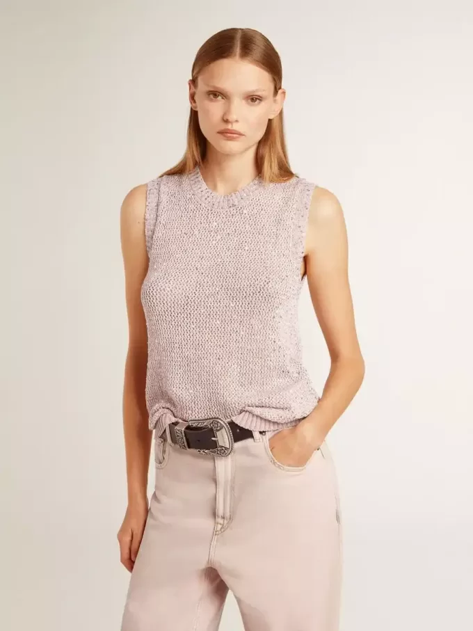 Top de malla con lentejuelas y detalles en contraste Top de malla con lentejuelas y detalles en contraste