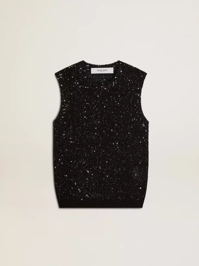 Top de malla negra con lentejuelas y detalles en contraste Top de malla negra con lentejuelas y detalles en contraste
