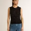 Top de malla negra con lentejuelas y detalles en contraste Top de malla negra con lentejuelas y detalles en contraste