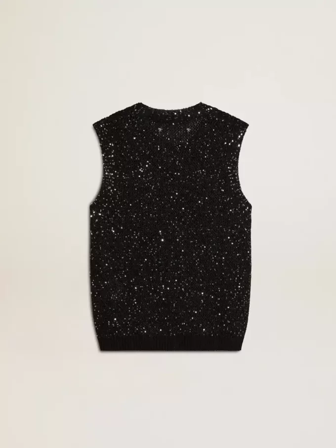 Top de malla negra con lentejuelas y detalles en contraste Top de malla negra con lentejuelas y detalles en contraste