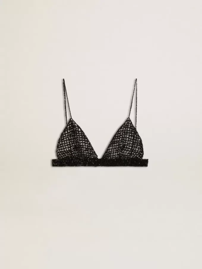 Top negro de croché con cristales para mujer Top negro de croché con cristales para mujer