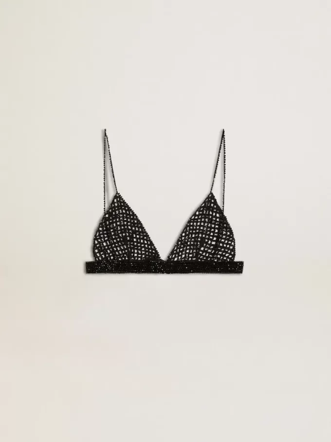 Top negro de croché con cristales para mujer Top negro de croché con cristales para mujer