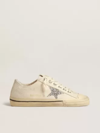 V-Star en lona beige con estrella plateada brillante