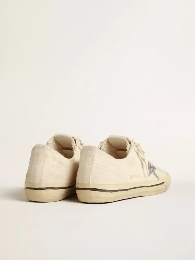 V-Star en lona beige con estrella plateada brillante