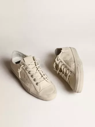 V-Star en lona color crema claro con estrella de cuero blanco lechoso