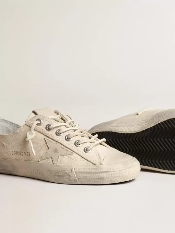 V-Star en lona color crema claro con estrella de cuero blanco lechoso V-Star en lona color crema claro con estrella de cuero blanco lechoso