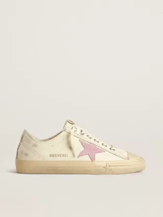 V-Star en piel napa beige con estrella de ante rosa antiguo