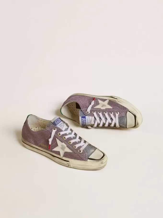 V-Star LAB para mujer en piel lila y purpurina con estrella blanca y lengüeta plateada con purpurina V-Star LAB para mujer en piel lila y purpurina con estrella blanca y lengüeta plateada con purpurina