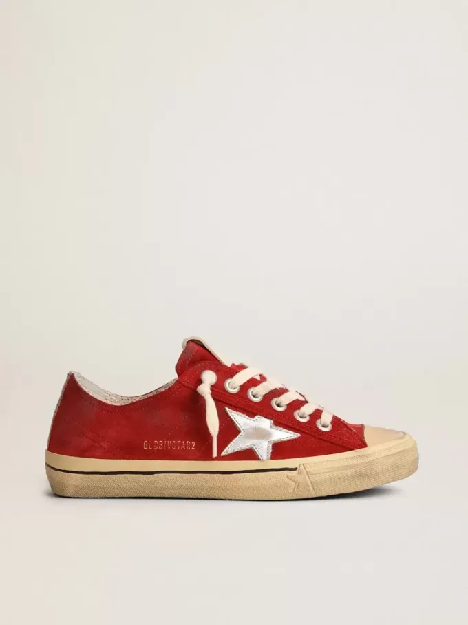 V-Star LTD para mujer en ante rojo oscuro con estrella plateada V-Star LTD para mujer en ante rojo oscuro con estrella plateada