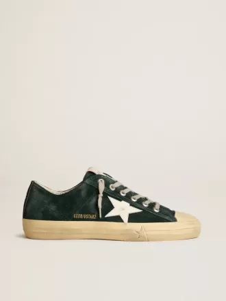 V-Star para hombre en ante verde bosque con estrella de cuero blanco