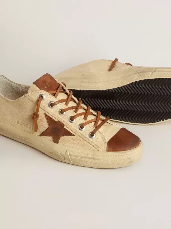 V-Star para hombre en lona color crema con estrella de cuero color tabaco V-Star para hombre en lona color crema con estrella de cuero color tabaco