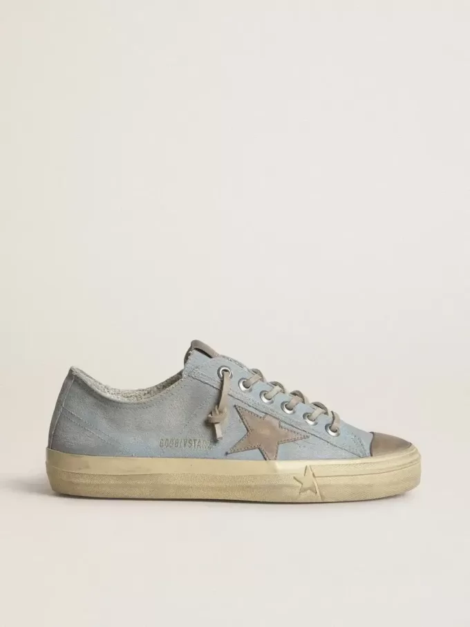 V-Star para mujer en lona azul claro con estrella de piel gris paloma V-Star para mujer en lona azul claro con estrella de piel gris paloma