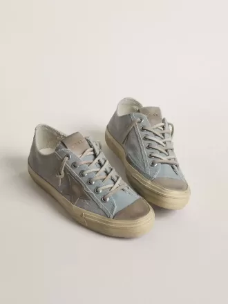 V-Star para mujer en lona azul claro con estrella de piel gris paloma