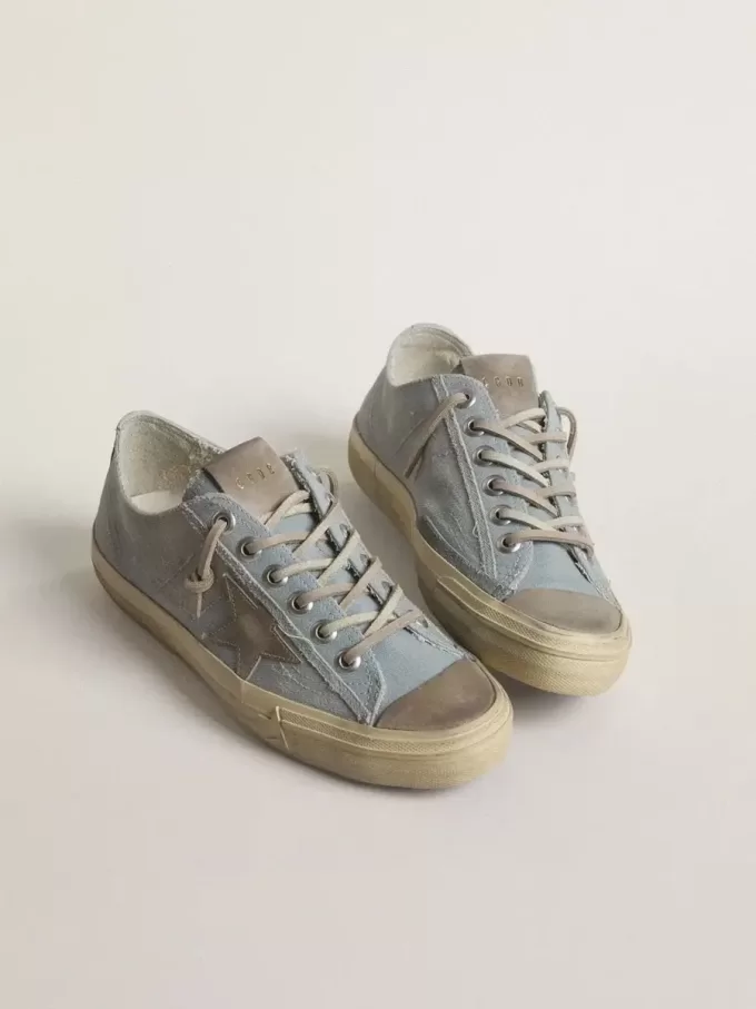 V-Star para mujer en lona azul claro con estrella de piel gris paloma V-Star para mujer en lona azul claro con estrella de piel gris paloma
