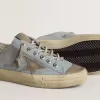 V-Star para mujer en lona azul claro con estrella de piel gris paloma V-Star para mujer en lona azul claro con estrella de piel gris paloma