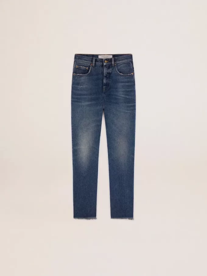 Vaqueros acampanados cropped para mujer con lavado medio Vaqueros acampanados cropped para mujer con lavado medio
