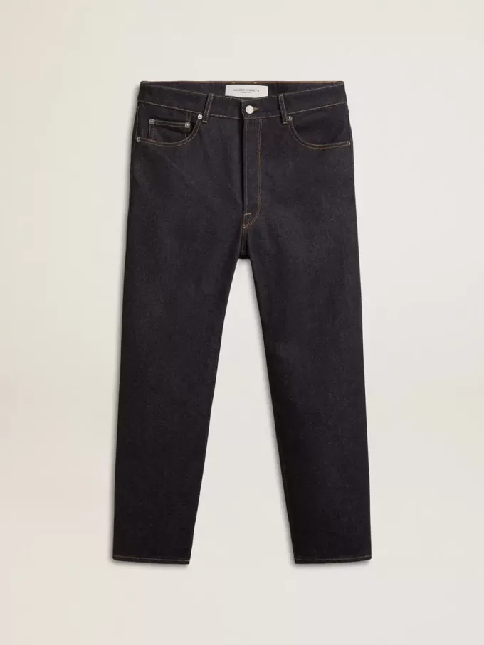 Vaqueros azul oscuro para hombre en denim de un solo lavado Vaqueros azul oscuro para hombre en denim de un solo lavado