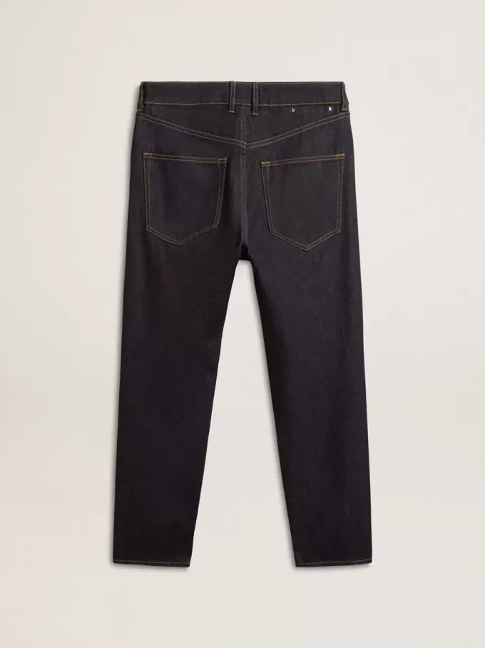 Vaqueros azul oscuro para hombre en denim de un solo lavado Vaqueros azul oscuro para hombre en denim de un solo lavado