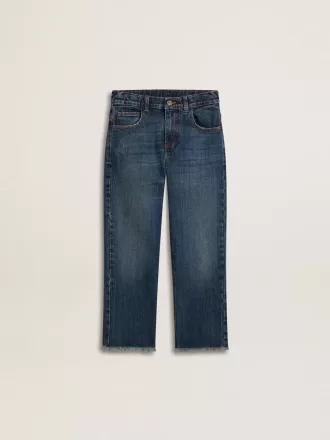 Vaqueros de denim para niño con borde sin rematar y bordados Vaqueros de denim para niño con borde sin rematar y bordados
