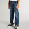 Vaqueros de denim para niño con borde sin rematar y bordados
