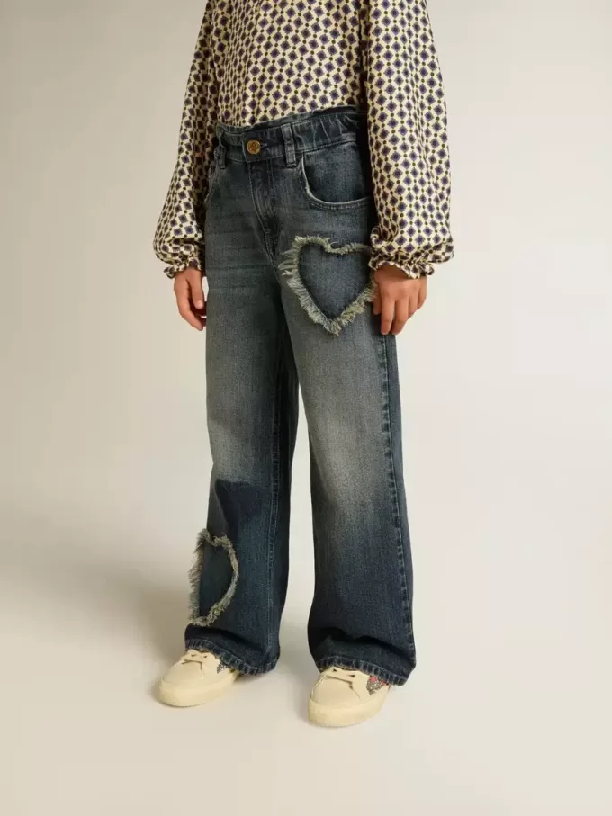 Vaqueros de pierna ancha para niña en denim azul Vaqueros de pierna ancha para niña en denim azul