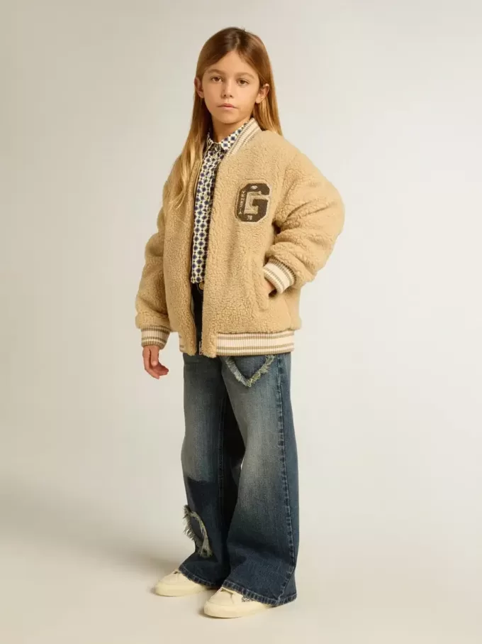 Vaqueros de pierna ancha para niña en denim azul Vaqueros de pierna ancha para niña en denim azul