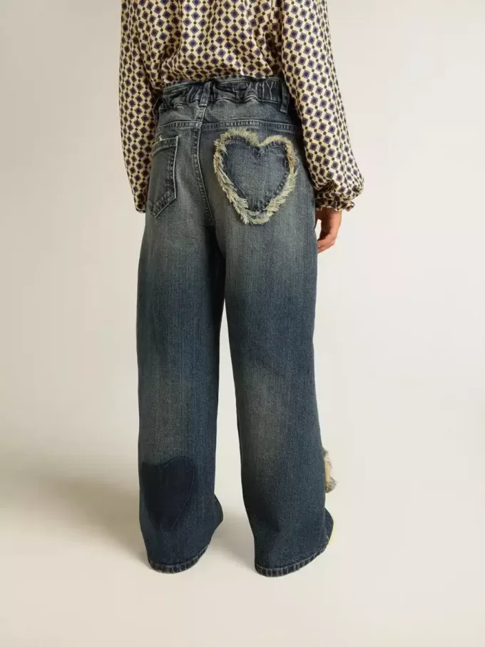 Vaqueros de pierna ancha para niña en denim azul Vaqueros de pierna ancha para niña en denim azul
