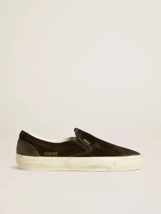 VCE Penstar para hombre en ante negro con lengüeta de cuero negro en el talón