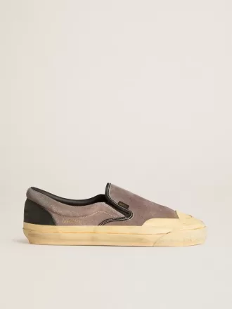 VCE Penstar para mujer en ante gris paloma con lengüeta de cuero negro en el talón