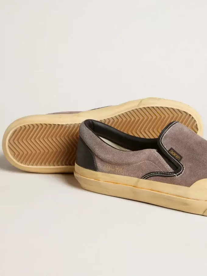VCE Penstar para mujer en ante gris paloma con lengüeta de cuero negro en el talón VCE Penstar para mujer en ante gris paloma con lengüeta de cuero negro en el talón
