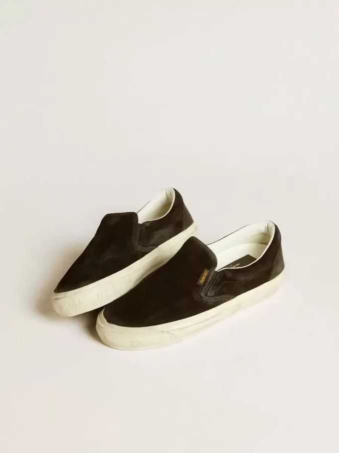 VCE Penstar para mujer en ante negro con lengüeta del talón en cuero negro VCE Penstar para mujer en ante negro con lengüeta del talón en cuero negro