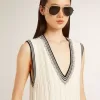 Vestido camisero de algodón blanco desgastado para mujer con ribetes azul oscuro y cristales Vestido camisero de algodón blanco desgastado para mujer con ribetes azul oscuro y cristales