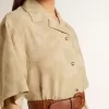 Vestido camisero de manga corta para mujer en jacquard floral beige Vestido camisero de manga corta para mujer en jacquard floral beige