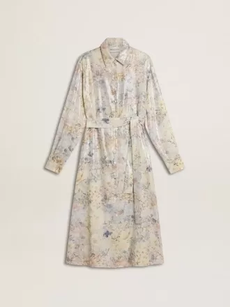 Vestido camisero de mujer con estampado floral multicolor con lentejuelas