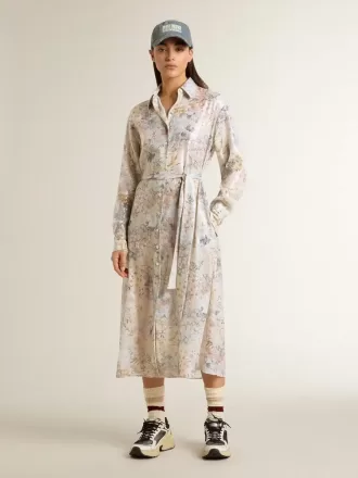 Vestido camisero de mujer con estampado floral multicolor con lentejuelas