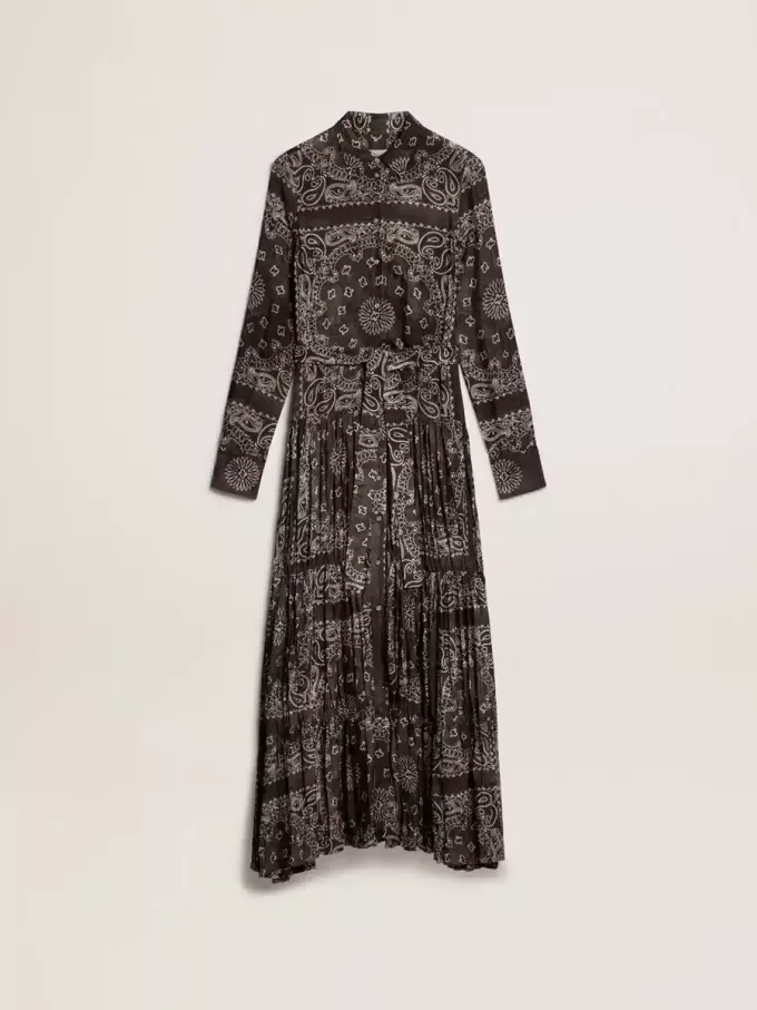 Vestido camisero gris antracita con estampado de cachemira