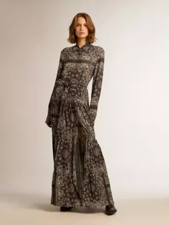 Vestido camisero gris antracita con estampado de cachemira