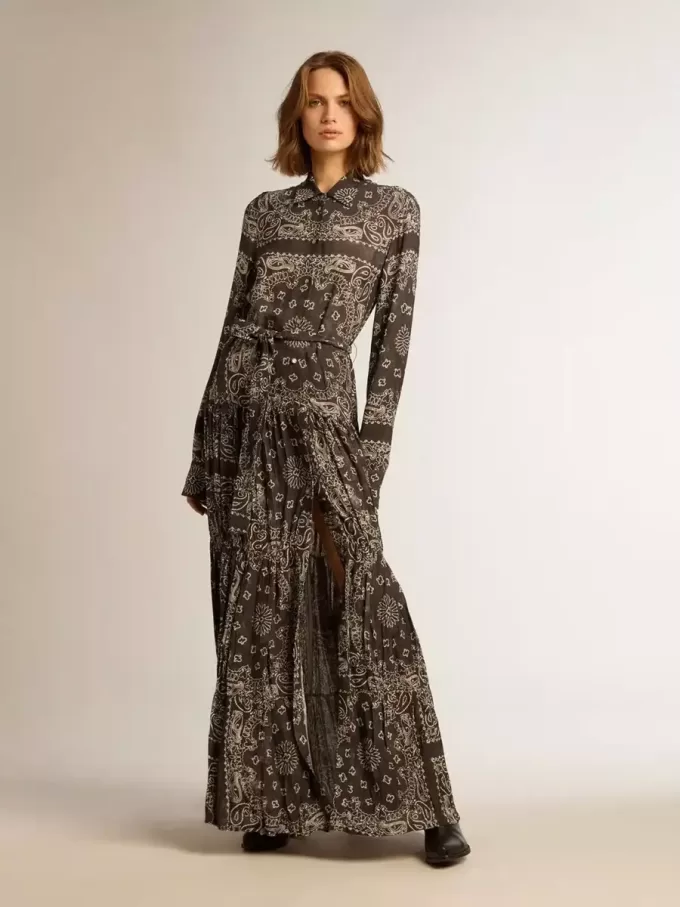 Vestido camisero gris antracita con estampado de cachemira