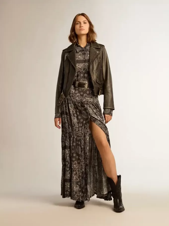 Vestido camisero gris antracita con estampado de cachemira