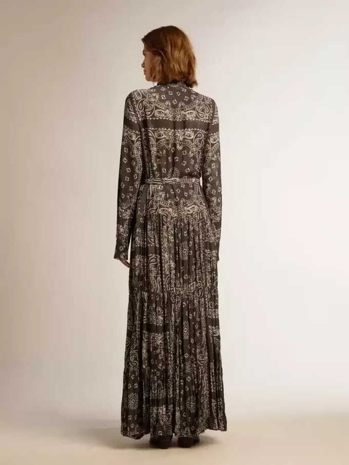 Vestido camisero gris antracita con estampado de cachemira