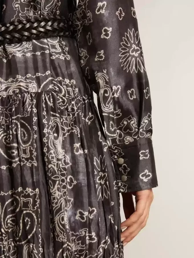 Vestido camisero gris antracita con estampado de cachemira