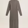 Vestido de lana acanalado gris jaspeado con cuello alto Vestido de lana acanalado gris jaspeado con cuello alto