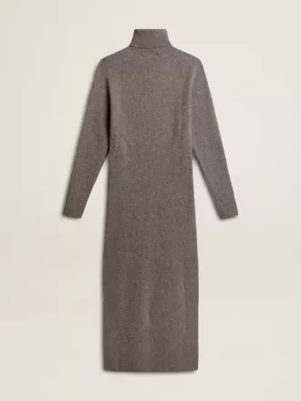 Vestido de lana acanalado gris jaspeado con cuello alto